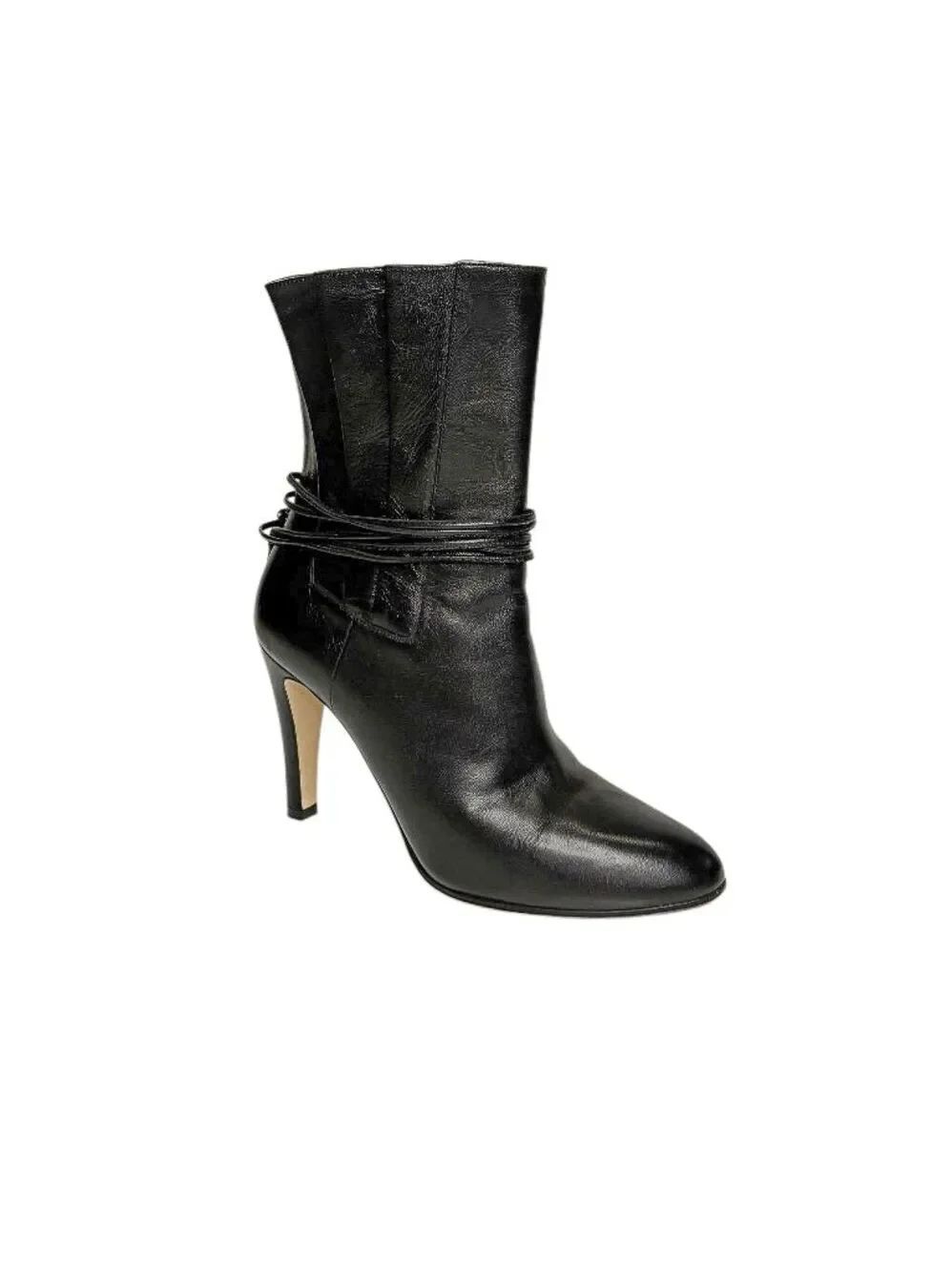 Gucci Indya GG Logo Wrap Around Bow Tie Black Leather High Heeled Boots EU 36.5